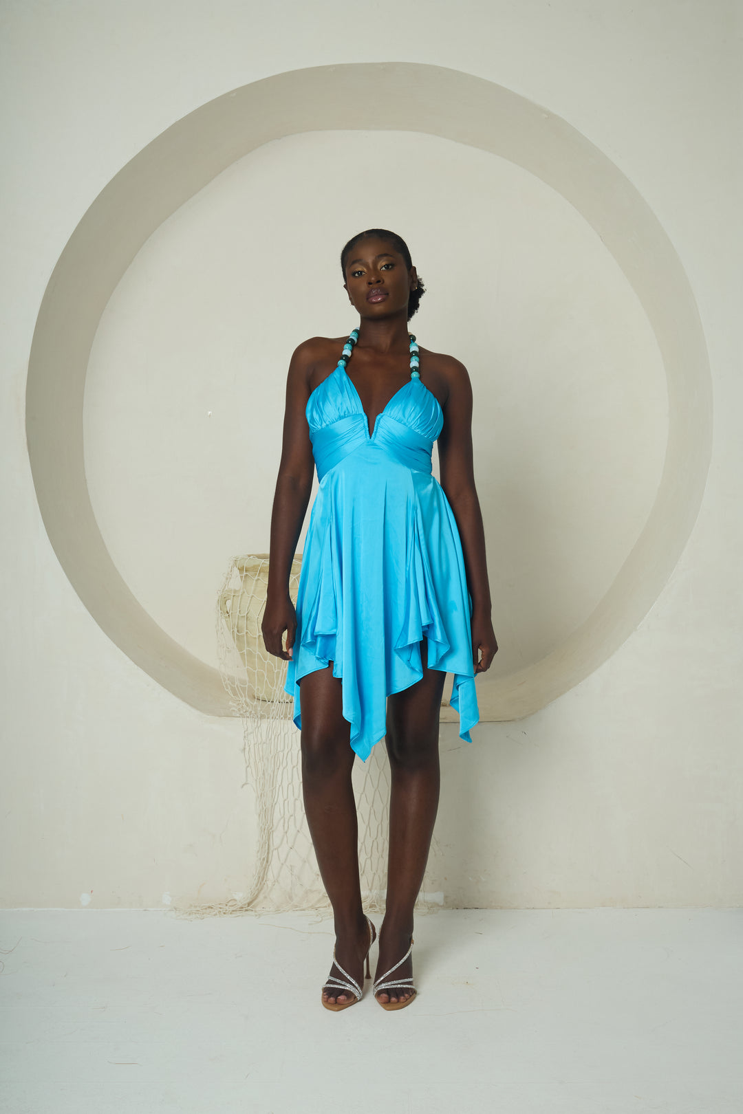 Beri Mini - Stretch Satin Dress with Beaded Halter Neck - Batch 02 Pre   Twin By Tare Isaac